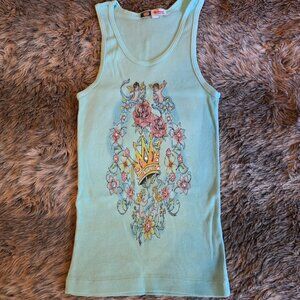 Bejeweled Aqua embellished Swarvoski Crown Tank Top OS
